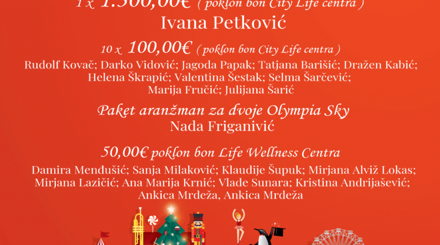 Izvučeni su sretni dobitnici Božićne čarolije – nagradne igre u  grada!